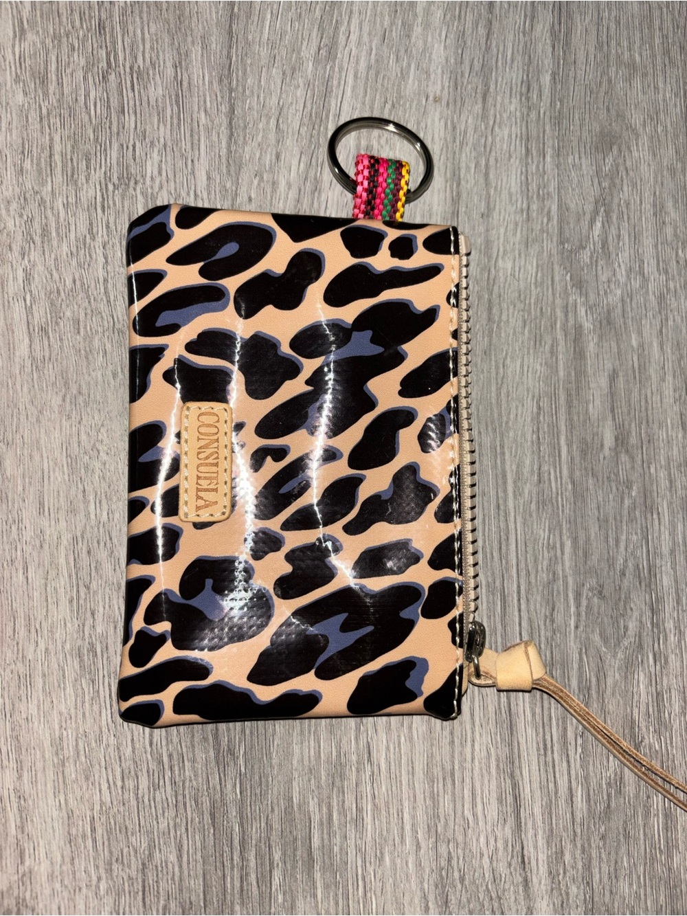 Consuela Leopard Print Zip Wallet in Beige, Black & Navy